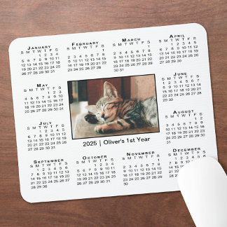 Modern 2025 Calendar Your Photo Name on White Mouse Pad