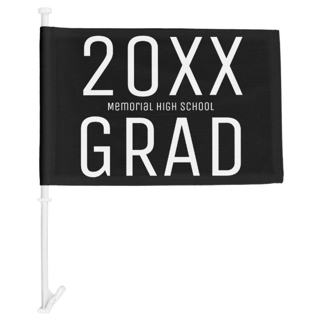 Modern 2025 Grad and School Name Black Graduation Car Flag (Front)