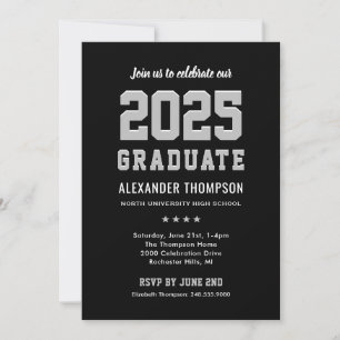 Modern 2025 Graduate Black Gray Graduation Party Invitation