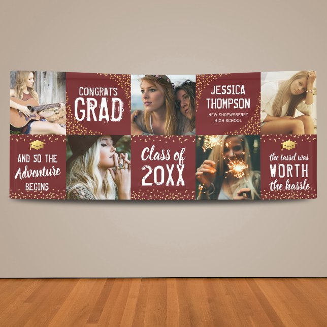 Modern 2025 Graduate Burgundy & Gold Photo Banner (Creator Uploaded)