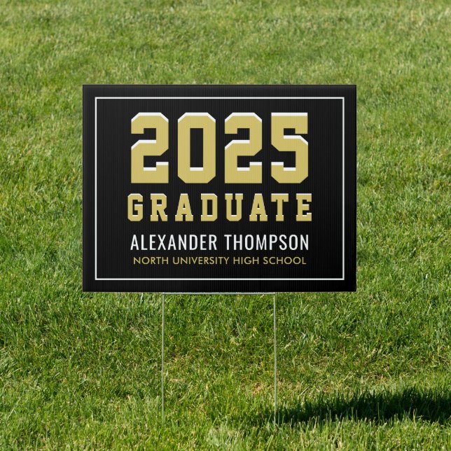Modern 2025 Graduate Gold Black Custom Graduation Sign (Insitu)