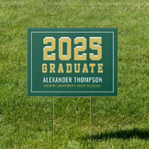 Modern 2025 Graduate Gold Green Custom Graduation Sign