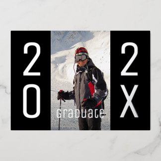 Modern 2025 Graduate Photo Graduation Party Silver Foil Invitation