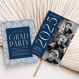 Modern 2025 Navy 3 Photo Graduation Party Invitation