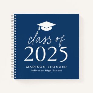 Modern 2025 Navy Photo Graduation Party Guest Book