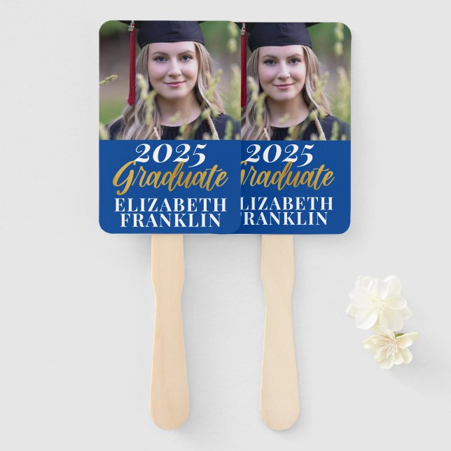 Modern 2025 Photo Graduation School Colors Hand Fan (Front and Back)