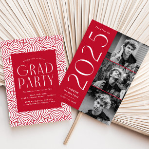 Modern 2025 Red 3 Photo Graduation Party Invitation