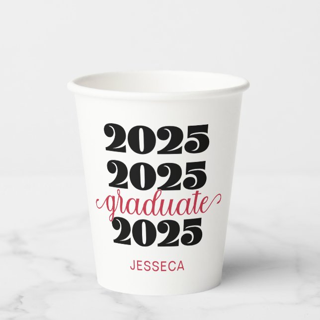 Modern 2025 Red Black Graduate Paper cup (Front)