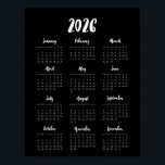 Modern 2026 Black calendar Poster<br><div class="desc">A modern and simple black poster calendar for the year 2026.</div>
