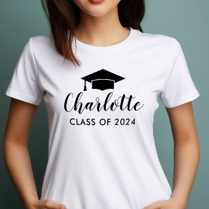 Modern 2026 Black Script Name Photo Graduation T-Shirt