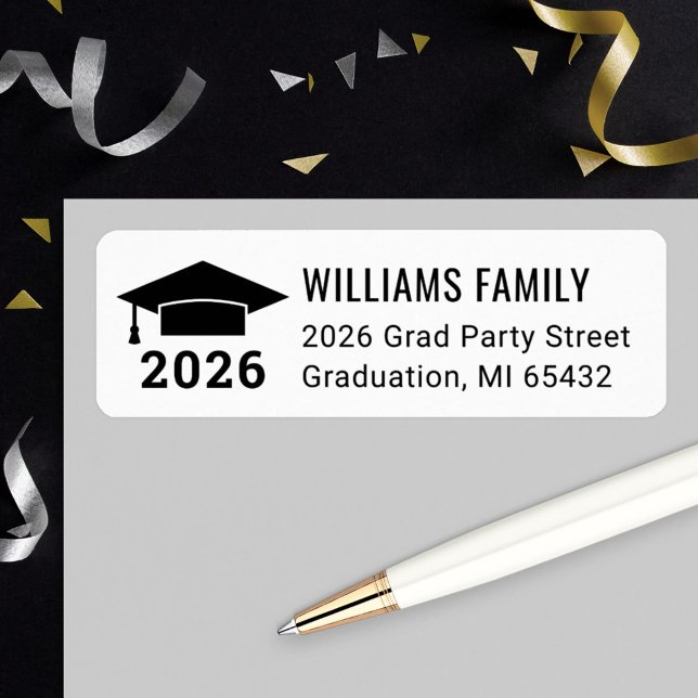 Modern 2026 Black White Graduation Return Address Label (Creator Uploaded)