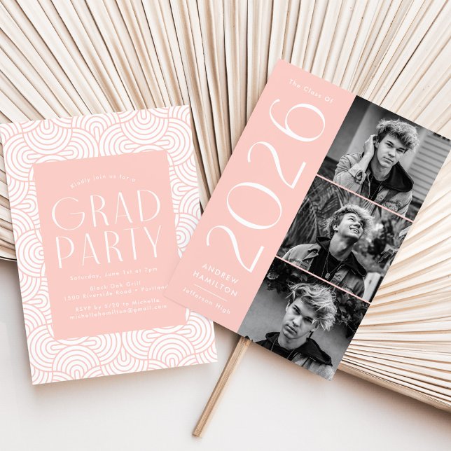Modern 2026 Blush 3 Photo Graduation Party Invitation (Creator Uploaded)