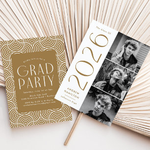 Modern 2026 Brass 3 Photo Graduation Party Invitation