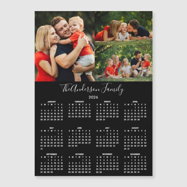 Modern 2026 Calendar 3 Photo Collage Magnet (Front)