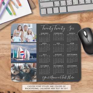 Modern 2026 Calendar 3 Photo Script Custom Color Mouse Pad