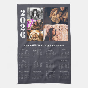 Modern 2026 Calendar 5 Photo Collage Kitchen Towel