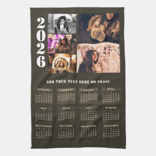 Modern 2026 Calendar 5 Photo Collage Magnet Card Kitchen Towel