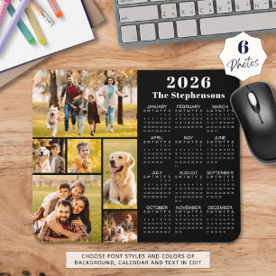 Modern 2026 Calendar 6 Photo Collage Personalized Mouse Pad