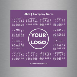 Modern 2026 Calendar Company Logo on Purple Magnet