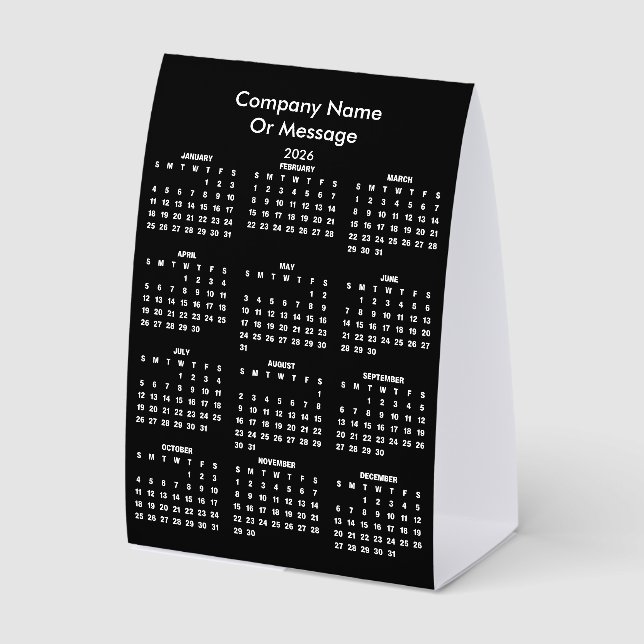 Modern 2026 Calendar Company Name Paper Table Tent (Front)