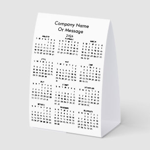 Modern 2026 Calendar Company Name Paper Table Tent