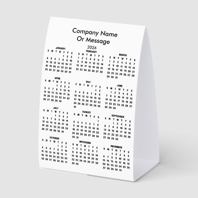 Modern 2026 Calendar Company Name Paper Table Tent (Front)