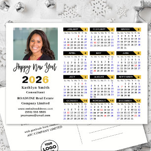 Modern 2026 Calendar Gold Black Business Photo Holiday Postcard