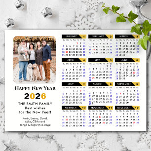 Modern 2026 Calendar Photo Black Gold Magnetic