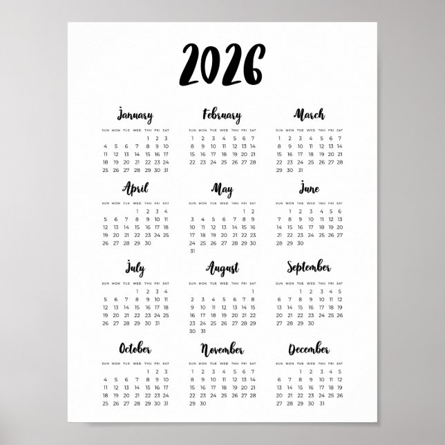 Modern 2026 calendar poster (Front)