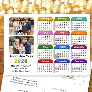 Modern 2026 Calendar Simple Family Photo Colorful Holiday Postcard