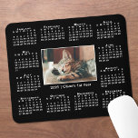 Modern 2026 Calendar Your Photo Name on Black Mouse Pad<br><div class="desc">Modern 2026 calendar features your photo and name in the middle. Replace the sample image and text with your own in the sidebar. Your photo has a thin white border and is surrounded by an easy to read white calendar on a black background. Makes a great gift for pet lovers,...</div>