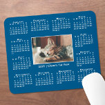 Modern 2026 Calendar Your Photo Name on Blue Mouse Pad<br><div class="desc">Modern 2026 calendar features your photo and name in the middle. Replace the sample image and text with your own in the sidebar. Your photo has a thin white border and is surrounded by an easy to read white calendar on a blue background. Makes a great gift for pet lovers,...</div>