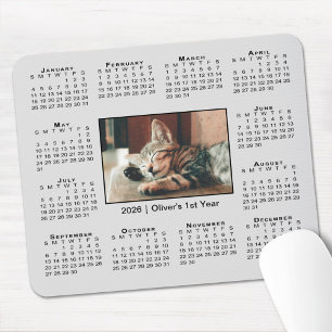Modern 2026 Calendar Your Photo Name on Grey Mouse Pad