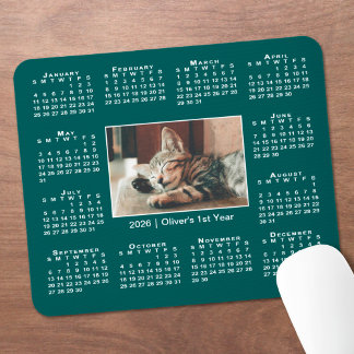Modern 2026 Calendar Your Photo Name on Teal Mouse Pad