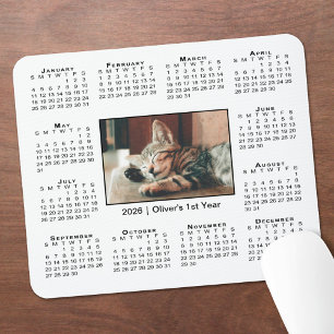 Modern 2026 Calendar Your Photo Name on White Mouse Pad