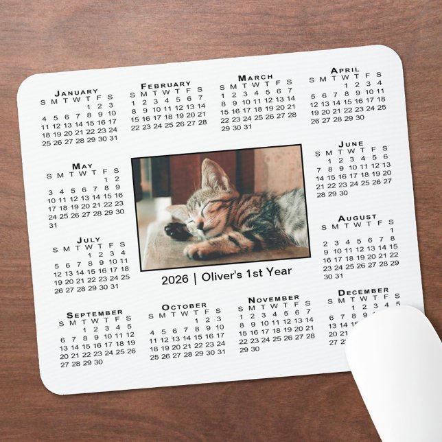 Modern 2026 Calendar Your Photo Name on White Mouse Pad (Modern 2026 Calendar Your Photo Name on White Mouse Pad, in situ)