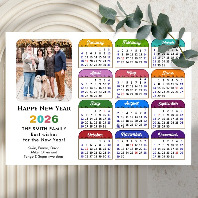 Modern 2026 Colorful Calendar Chic Photo Magnetic (Creator Uploaded)