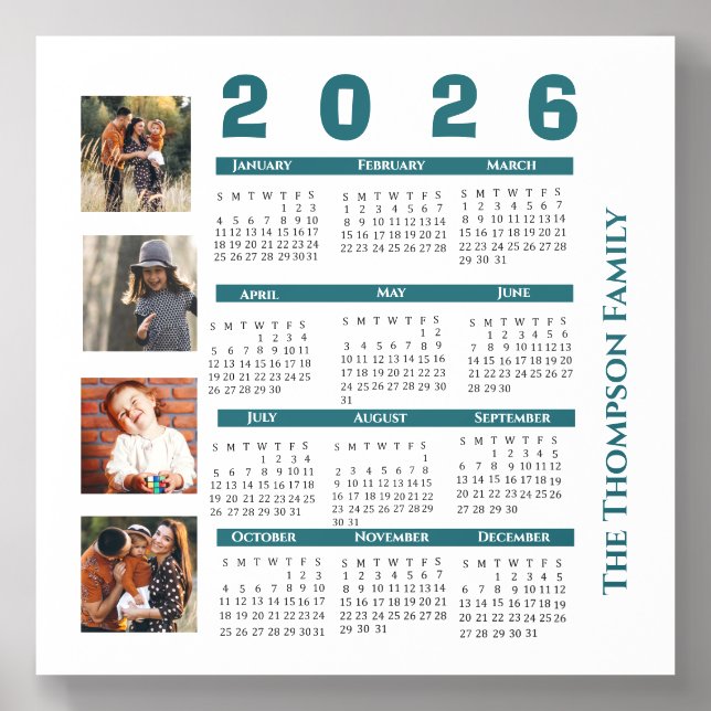 Modern 2026 Family Photo Collage Calendar Acrylic Photo Tile (Front Set)