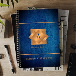 Modern 2026 gold monogram name script elegant planner<br><div class="desc">A classy elegant business or personal 2026 blue planner featuring gold copper metallic geometric monogrammed square label on a leather look background. Perfect for a stylish business image for a business corporate manager, director, fashion stylist, home interior decorator, designer, architect, beauty salon manager, makeup artist, hairstylist. Easy to personalize with...</div>