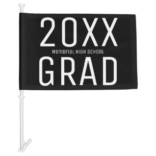 Modern 2026 Grad and School Name Black Graduation Car Flag