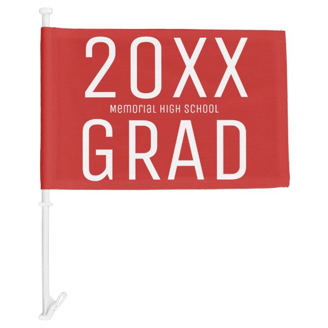 Modern 2026 Grad and School Name Red Graduation Car Flag (Front)