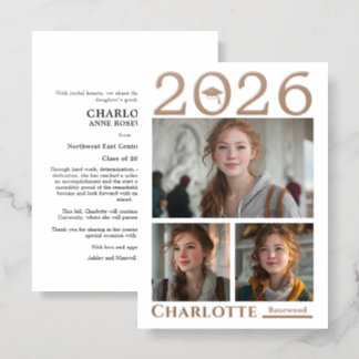 Modern 2026 Grad Cap 3 Photo Graduation Letterpress Photo Cards