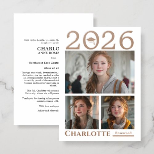 Modern 2026 Grad Cap 3 Photo Graduation Letterpress Photo Cards