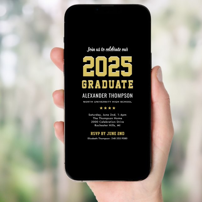 Modern 2026 Graduate Black Gold Graduation Party Invitation (Front Digital)