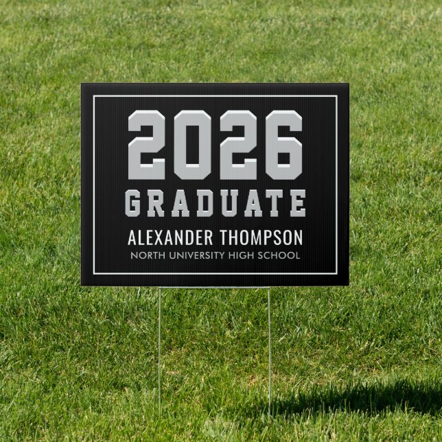 Modern 2026 Graduate Black Gray Custom Graduation  Sign (Insitu)