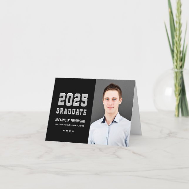 Modern 2026 Graduate Black Gray Photo Graduation Thank You Card (Front)