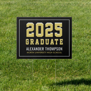 Modern 2026 Graduate Gold Black Custom Graduation Sign