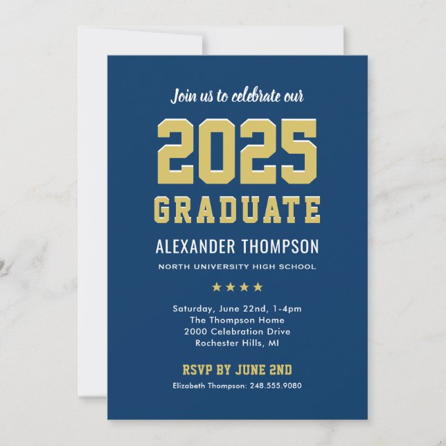 Modern 2026 Graduate Navy Gold Graduation Party Invitation (Front)