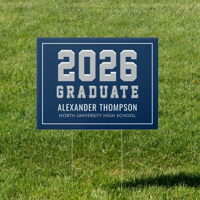 Modern 2026 Graduate Navy Gray Custom Graduation Sign (Insitu)