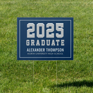 Modern 2026 Graduate Navy Gray Custom Graduation Sign